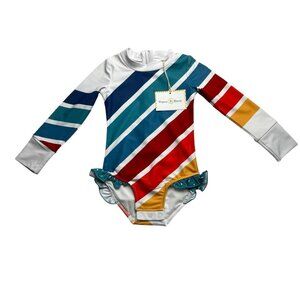 Oopsie Daisy Girls New Rainbow Stripe Zip Rash Guard One Piece Swim Suit Size 2